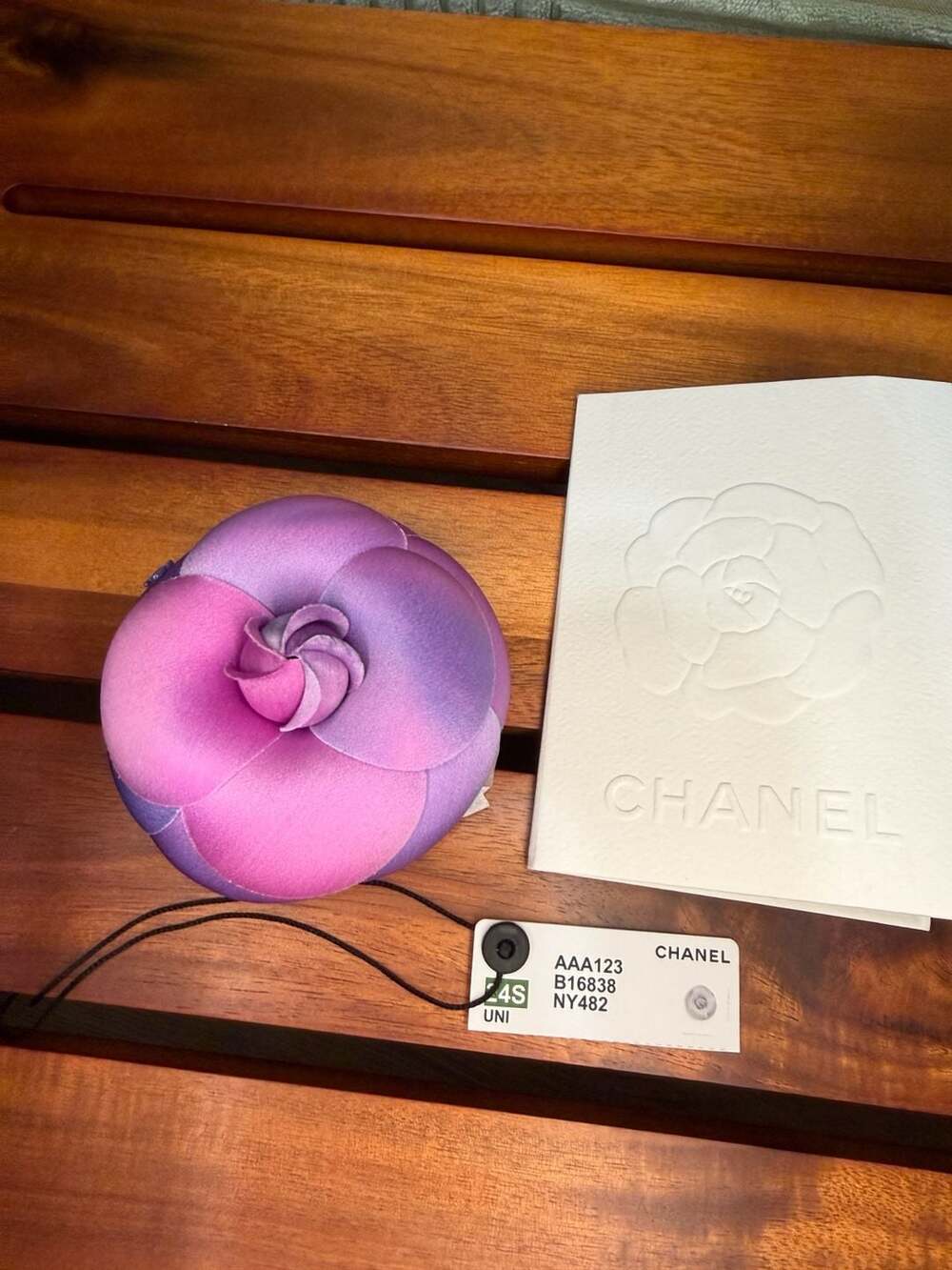 Chanel 24S Purple Satin Camellia Flower Brooch Pin